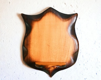 Small Handmade Wood Shelf | Vintage Shield Shaped Mini Wooden Shelf Wall Hanging
