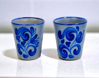 Vintage Salt Glaze Stoneware Pottery Cups | Set of 2 Tumblers