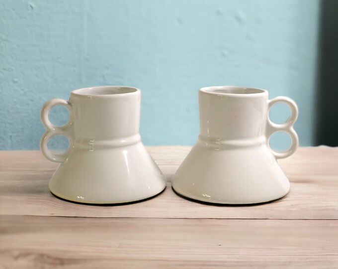 White Ceramic No Spill Mug Set Vintage Non Spill Coffee or Etsy