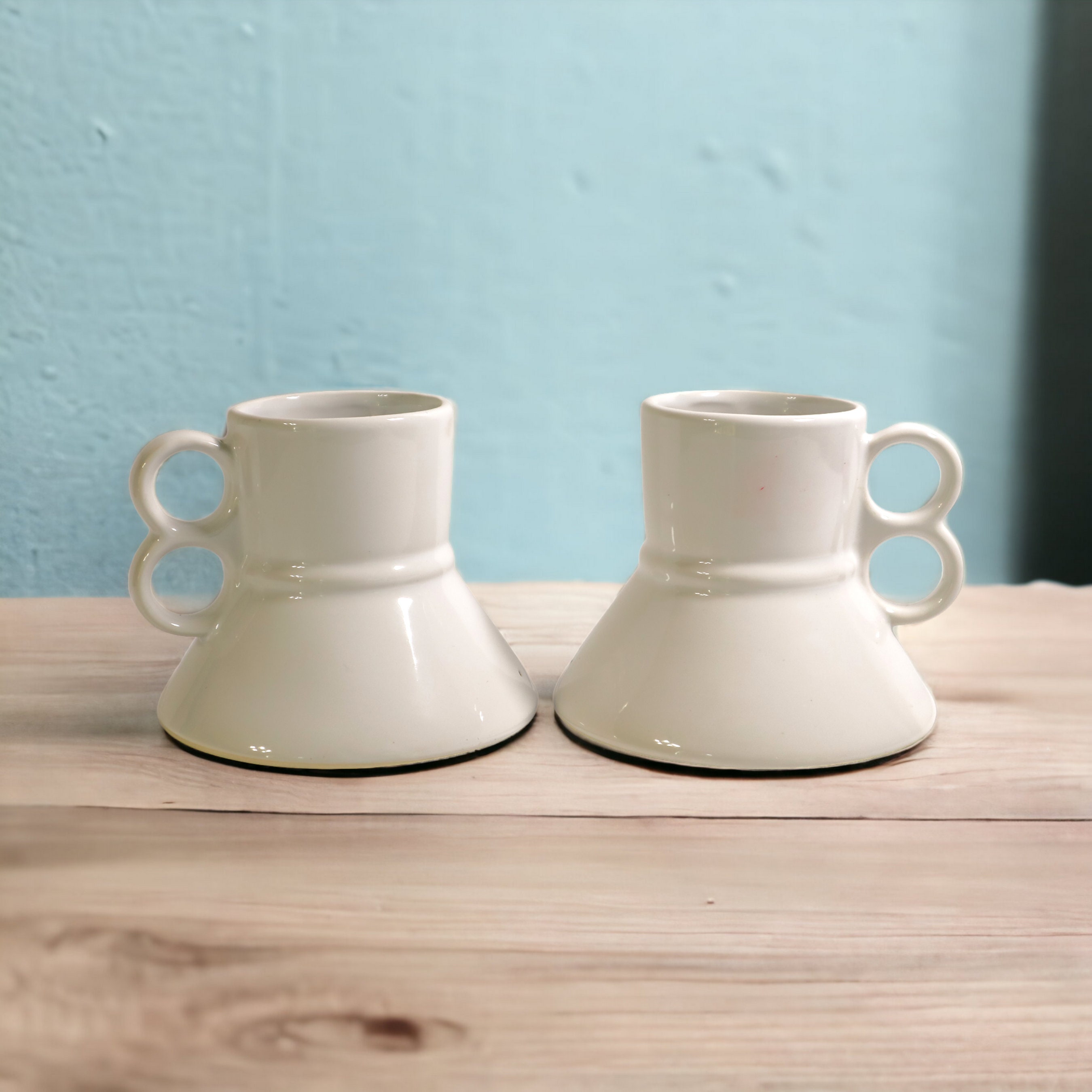 White Ceramic No Spill Mug Set | Vintage Non Spill Coffee or Tea Cups