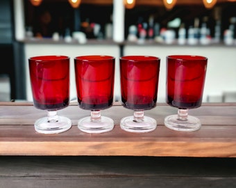 Ruby Red Glasses | Set of 4 | Luminarc Red Shot / Liqueuer Glasses | Cavalier Verrerie D'Arques France | Vintage Red Goblets