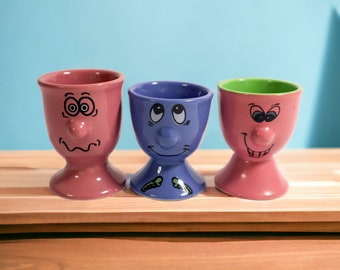 Trio of Funny Face Egg Cups | Vintage Ceramic Egg Cups