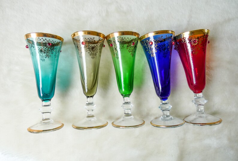 Jewelled Liqueur Glasses Vintage Colored Sipping Glasses 24k Etsy