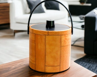 Mid Century Ice Bucket  | Vintage Faux Leather Cooler Pail