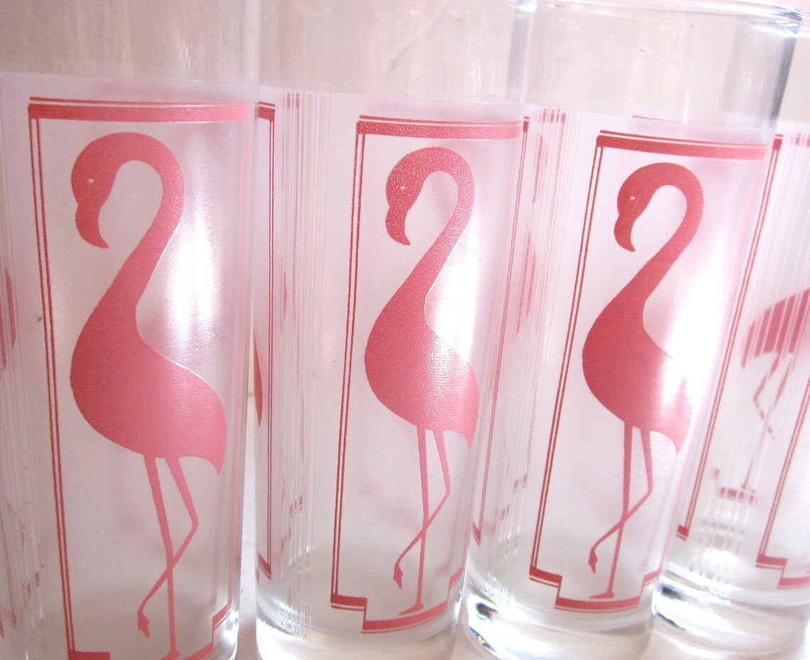 Vintage Tall Pink Flamingo Drinking Glasses | Etsy