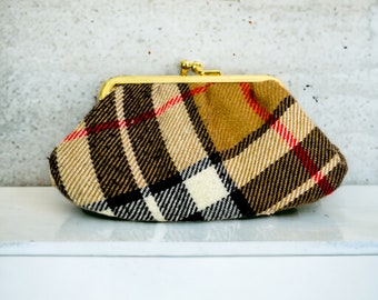 Vintage Plaid Flannel Fabric Duble Coin Purse | Change Purse Wallet Clutch