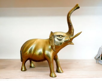 Brass Elephant Sculpture | Vintage Metal Elephant | Good Luck Statue