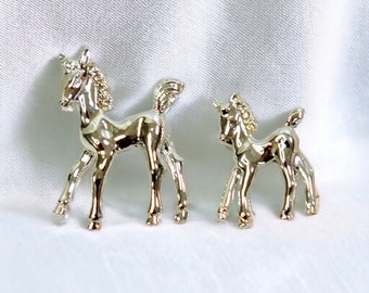 Vintage Silver Horse Pony Pins | Equestrian Brooch Set