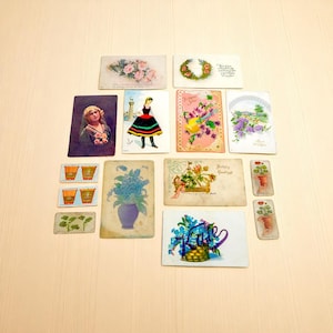 Lot d'éphémères vintage et antiques - Lot de 16 cartes postales et cartes tabac pour journaux indésirables, scrapbooking, techniques mixtes