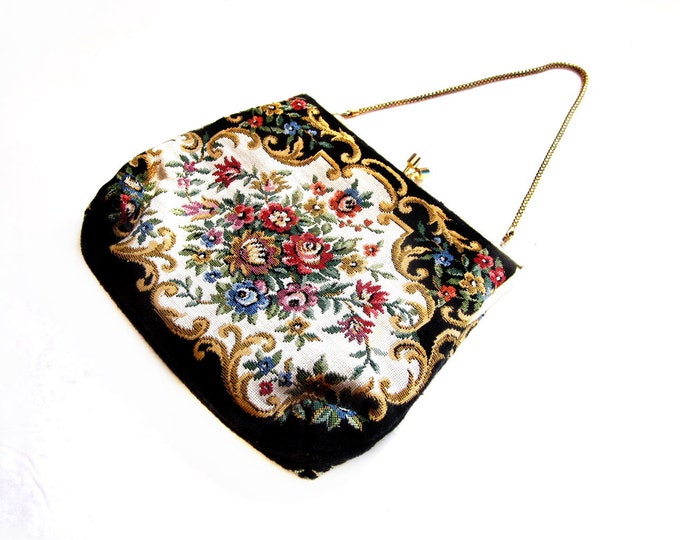 Vintage Needlepoint Purse / Floral Tapestry Handbag Etsy