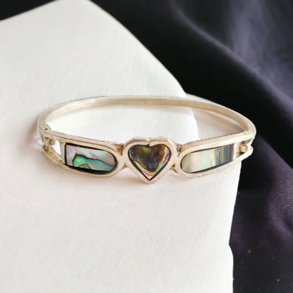 Taxco Sterling Abalone Bracelet | Vintage Mexican Jewelry | Heart Shell Inlay