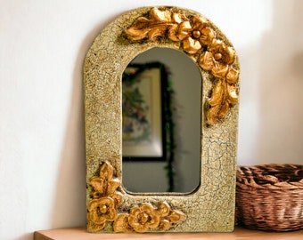 Florentine Style Gold Gilt Crackle Wood Framed Mirror | Handmade Tabletop Mirror