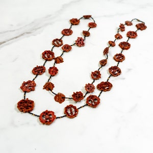 Vintage Walnut Slice Wood and Glass Seed Bead Necklace Long Handmade Beaded Necklace image 1