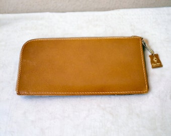 Vintage Genuine Leather Pencil Case | Mid Century Brown Leather Cosmetic Case