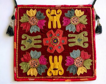 Ethnic Talismanic Handmade Embroidery Panel Tapestry Wall Hanging | Vintage Boho Bohemian Decor