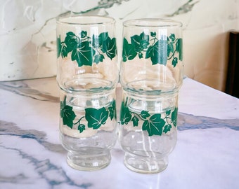 Green Ivy Leaf Glasses | Vintage Juice Glass Set of 4