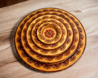 Vintage Polish Wood Plate Set | Handmade Wall Art | Carved Hand Painted