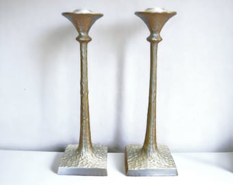 Hammered Pewter Tone Metal Candlesticks | Tall Silver Candle Stick Holder