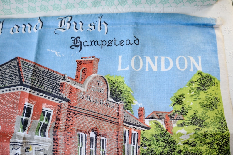 Hamstead Vintage Printed Linen Tea Towel Dish Towel Wall Hanging OLD BULL and BUSH London