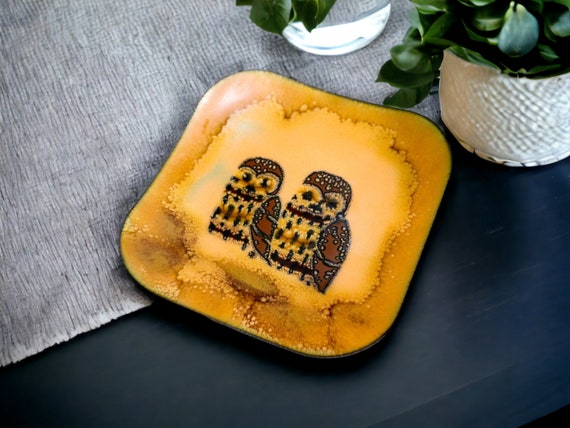 Handmade Enamel Copper Art Owl Dish | Vintage Fol… - image 4