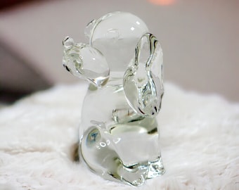Vintage Art Glass Dog | Clear Glass Figurine Paperweight