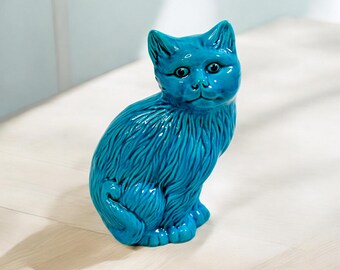Turquoise Blue Ceramic Cat Figurine Vintage Sitting Cat - Etsy Turquoise Blue Ceramic Cat Figurine Vintage Sitting Cat - Etsy
