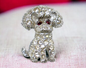 Broche Vintage Chien Strass - Style Couture, Sans Marque - Occasion Ancienne