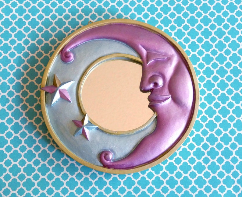 Mini Celestial Resin Mirror Wall Hanging Moon And Stars Bohemian Decor