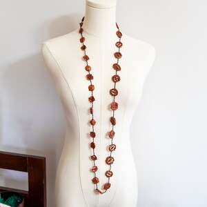 Vintage Walnut Slice Wood and Glass Seed Bead Necklace Long Handmade Beaded Necklace image 2