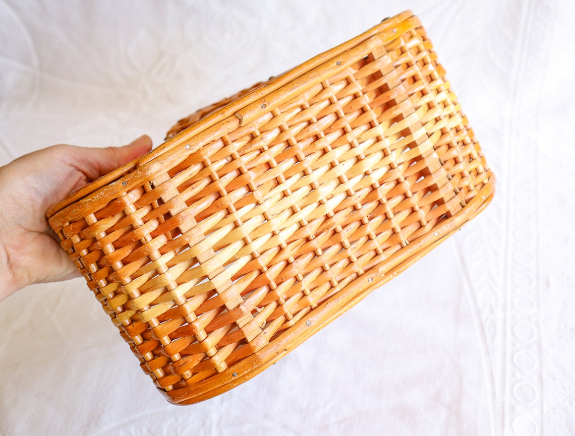Wood Wicker Basket Made in Spain Vintage Handmade Basket Etsy