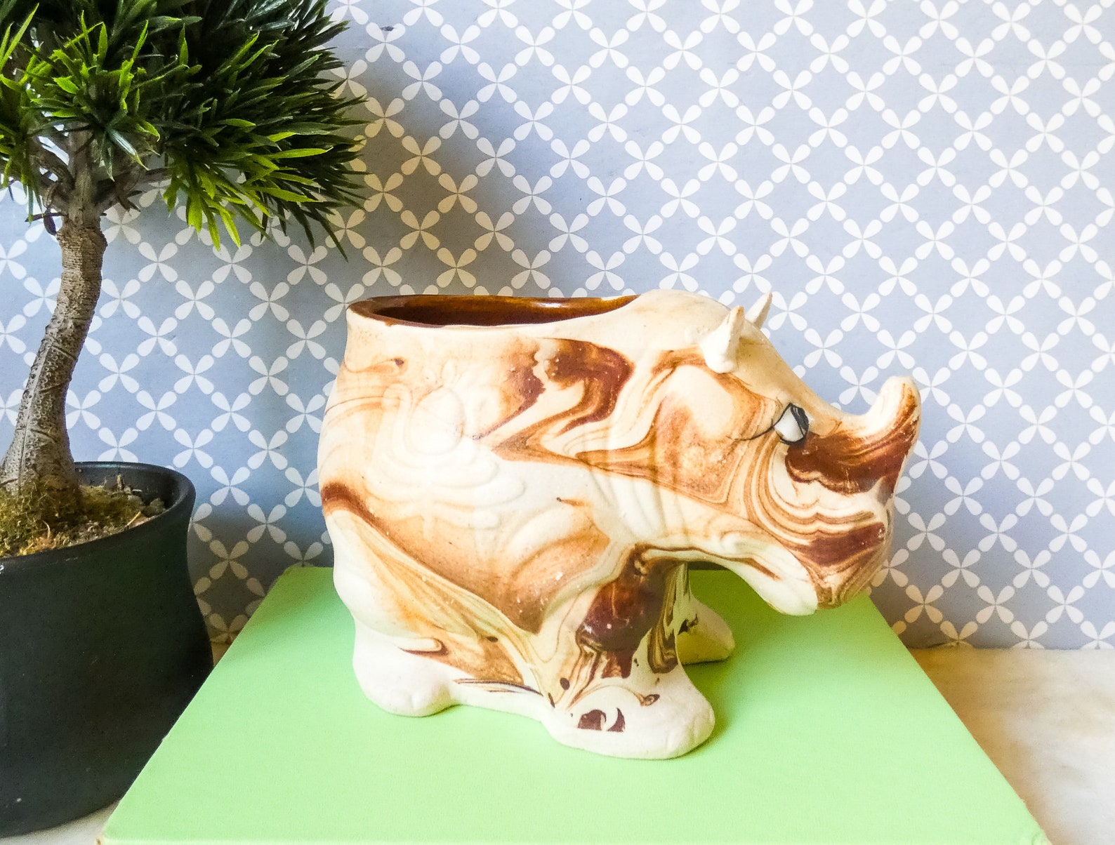 Rhinoceros / Rhino Ceramic Planter Vase Vintage Nemadji Style Etsy