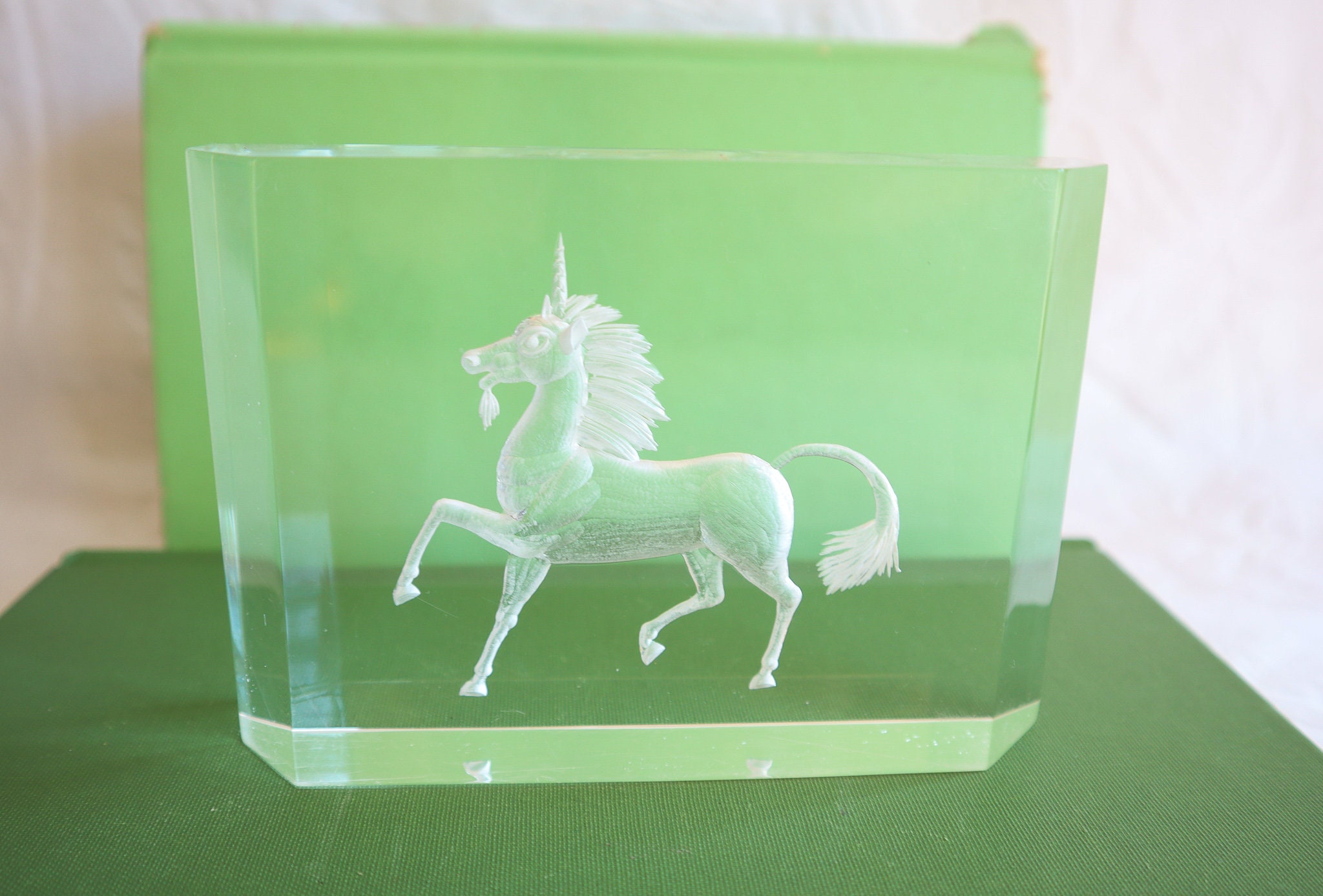 Reverse Carved Lucite Unicorn Sculpture Vintage Clear Etsy Canada