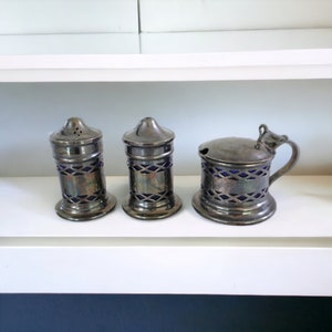 Sterling Silver Condiment Set With Cobalt Blue Inserts-5 Piece - S