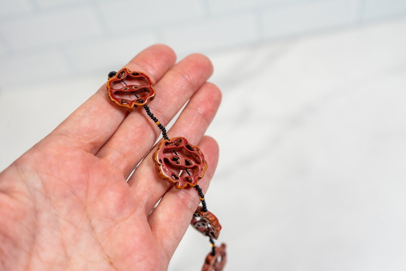 Vintage Walnut Slice Wood and Glass Seed Bead Necklace Long Handmade Beaded Necklace image 6