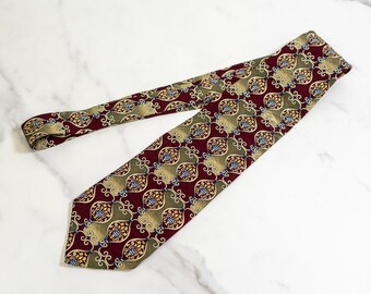Christian Dior Monsieur Silk Necktie | Vintage Men's Tie | Burgundy Brown Khaki Blue Urn Print