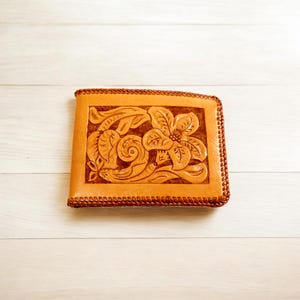 Hand Tooled Mexican Leather Wallet – Vintage Floral Design, Handmade