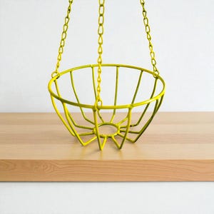 Rustic Metal Hanging Basket – Yellow Wire with Chain