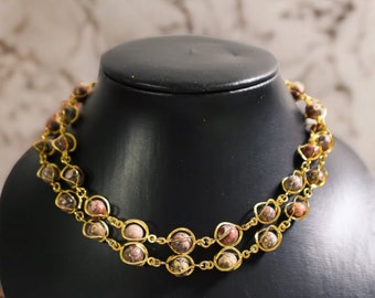 Caged Jasper Gemstone Bead Necklace | Vintage Wire Wrapped Stone Jewelry