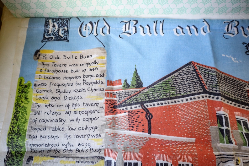 Hamstead Vintage Printed Linen Tea Towel Dish Towel Wall Hanging OLD BULL and BUSH London