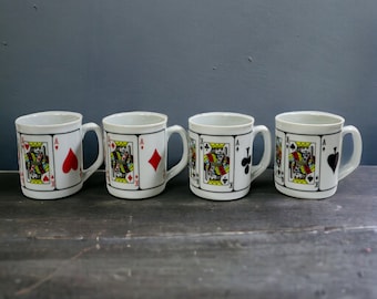 Vintage Ceramic Poker Mug Set | Playing Cards Coffee Cups