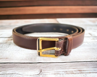 Vintage Leather Belt | Dark Brown with Brass Buckle | Size Large