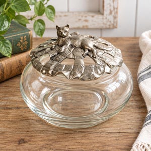 Vintage Seagull Pewter Cat Potpourri Jar Glass Bowl Patchwork Quilt Canada 1995