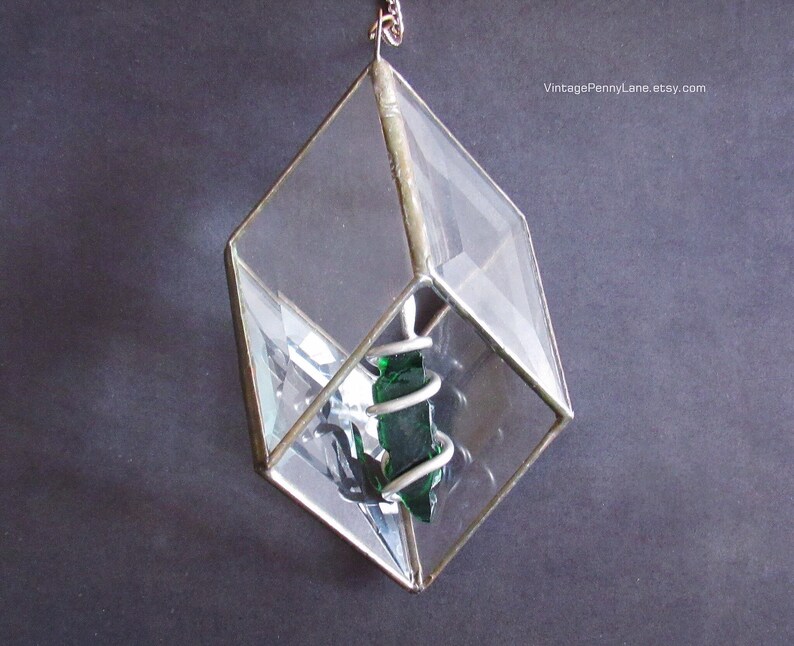 Window Ornament Dichroic Glass 3D Geometric Cube Handmade Sun Catcher