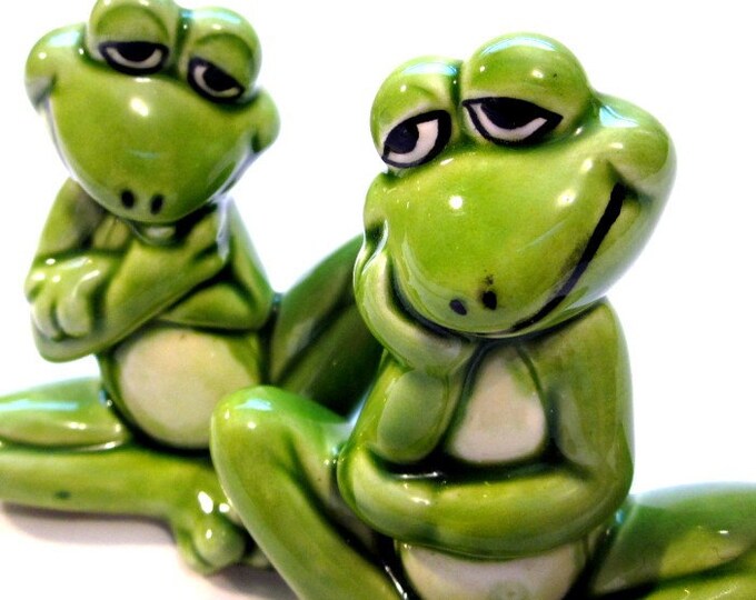 Vintage Ceramic Funny Green Frog Salt Pepper Shaker Set Etsy