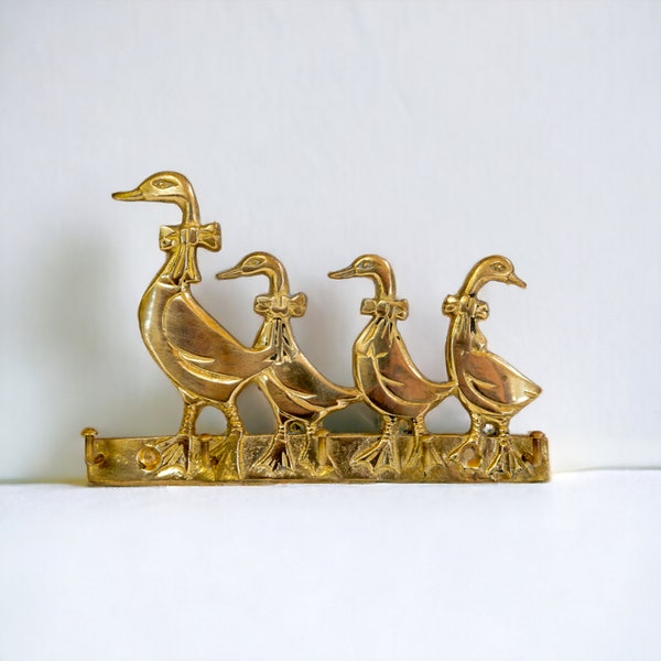 Vintage Key Hooks Brass Metal Ducks Geese Wall Hanging