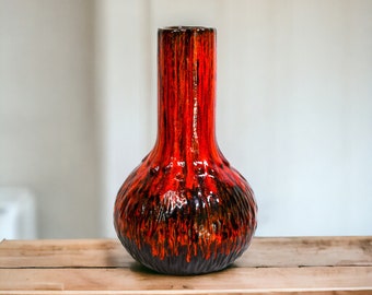 Vintage Red Lava Drip Glaze Pottery Vase | Mid Century Modern Ceramics