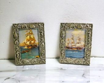 Nautical Picture Frame Set | BARON Pewter Photo Frames | Vintage 5 x 3.5 Frames