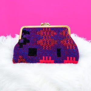 Monedero de lana tejida galesa / Cartera de pura lana virgen / Marco con cierre de doble compartimento