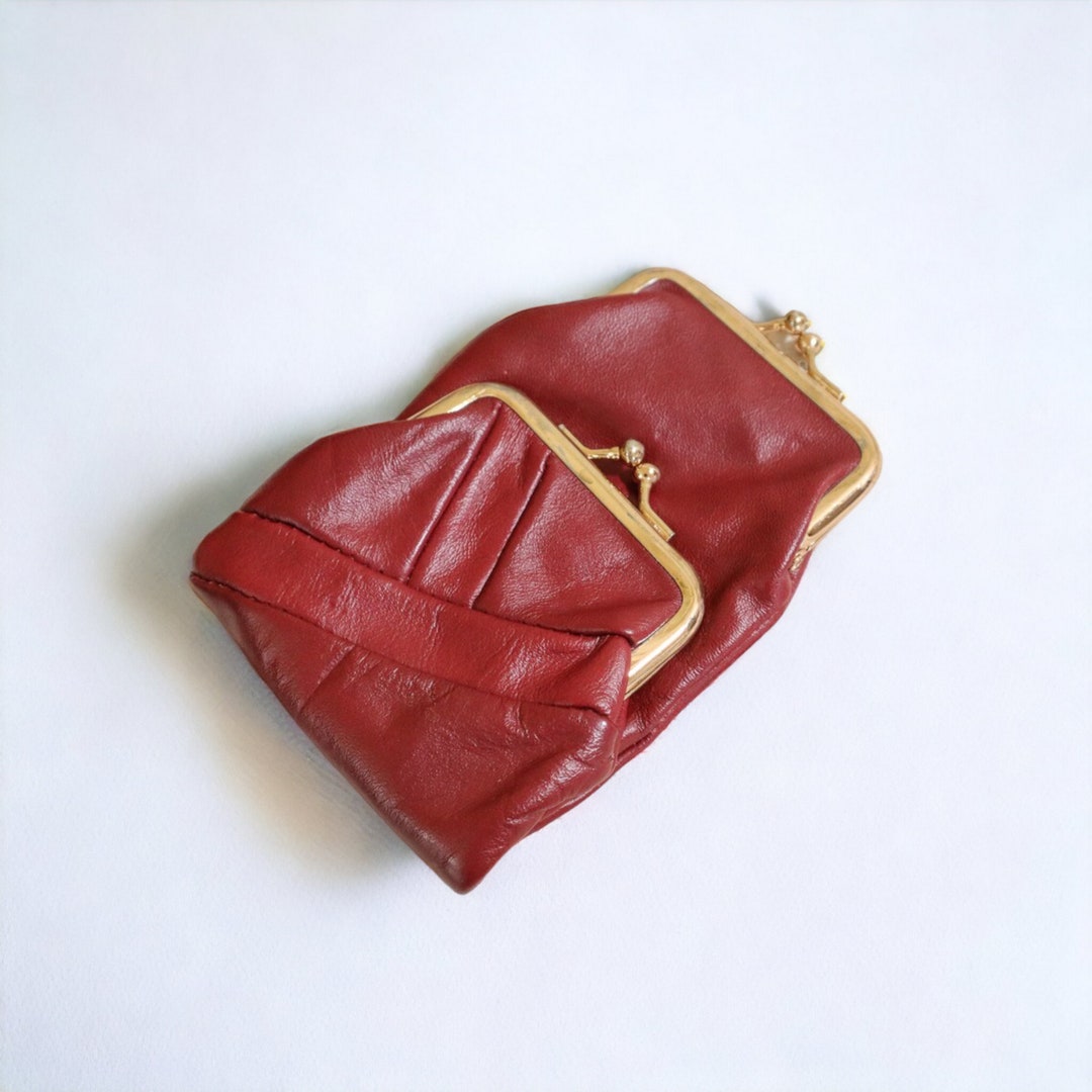 Vintage Coin Purse Double Compartment Pouch Burgundy Etsy