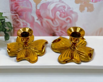 Small Brass Dogwood Flower Candle Holders | Vintage Candlesticks